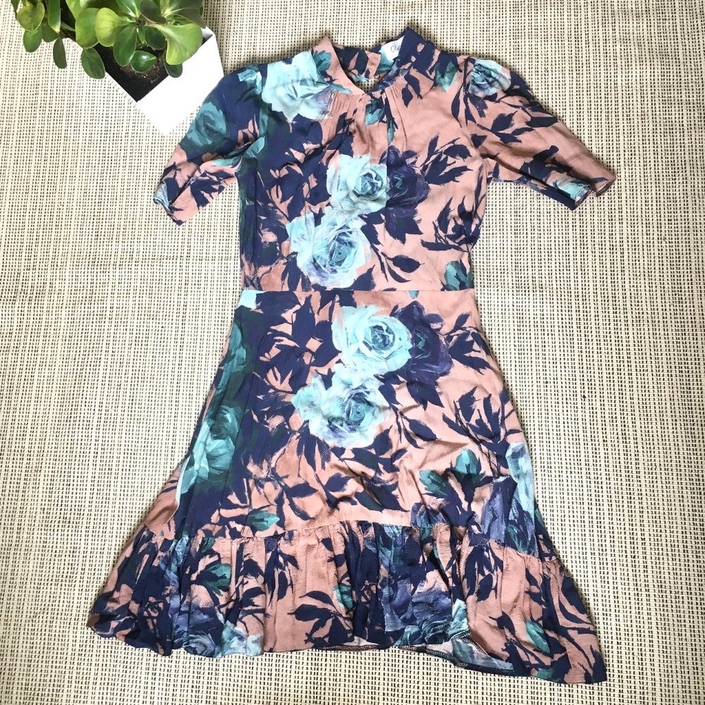 Closet London mauve, aqua & navy rose print dress